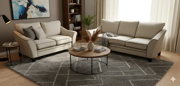 Stylish Cream Colored Sofa Set with Coffee Table