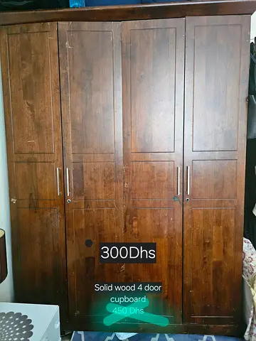 Solid Wood 4-Door Cupboard for Sale
