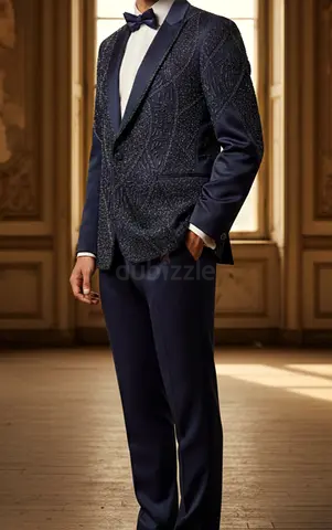 Designer Blue suit with luxurious embellished details