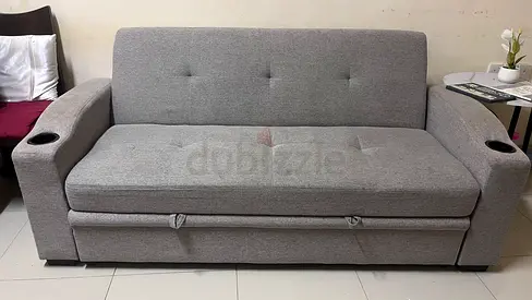 Comfortable Grey Sofa Bed with Cup Holders