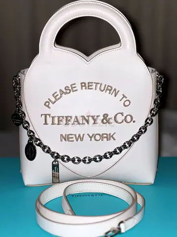 Tiffany $ Co. New York Mini Charm Tote Bag in White leather