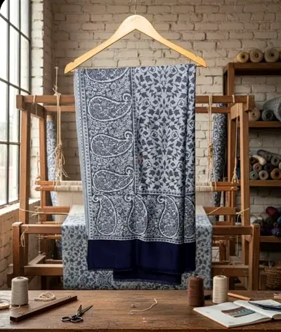 Elegant Blue and White Pashmina Scarf