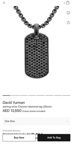 David Yurman Sterling Silver Chevron Diamond Tag Necklace and Titanium