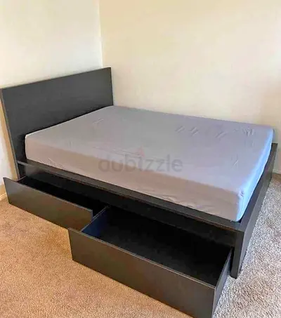 IKEA malam queen‑size bed (160 × 200 cm) with 2 storage drawers underneath and an IKEA mattress