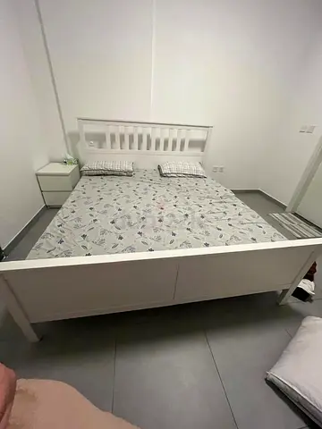 White color bed set IKEA fairly used with hardly used mattress and 1 side table