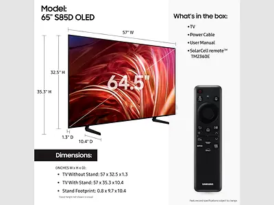 Samsung 65 Inch Class OLED 4K S85D Series HDR Smart TV w/Dolby Atmos, Object Tracking Sound Lite, Co