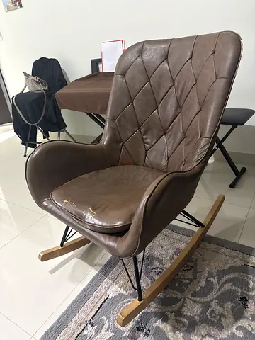 Comfortable Rocking Chair in Soft Brown Leather - 150 dhs only