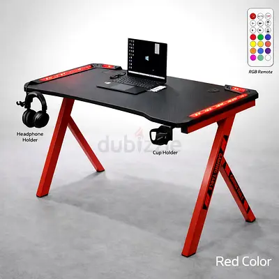 Red Gaming Table with RGB Lights – Computer Desk for Office  Gaming