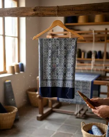 Elegant Blue Patterned Pashmina Shawl