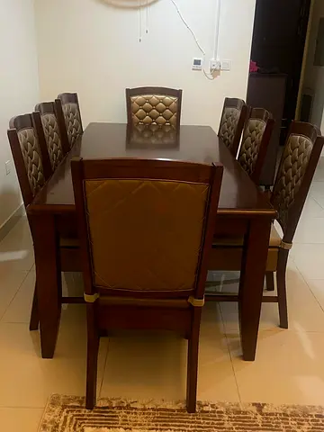 Elegant Solid Wood Dining Table Set with High-Back Chairs and extra cushions