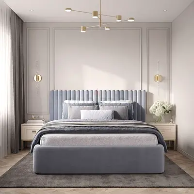 Elegant Grey Upholstered Bed for sale