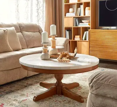 Elegant Round Coffee Table with Marble Top