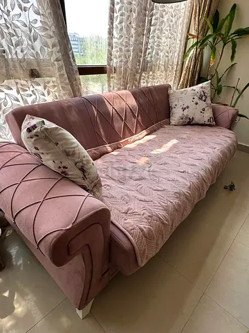 Cozy Pink Velvet Sofa cum bed storage inside with Elegant Design