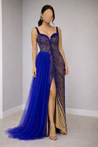 Elegant Blue Evening Dress فستان سهرة