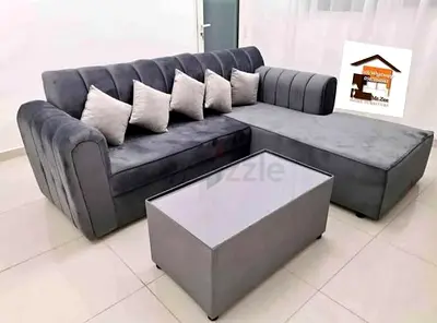 Comfortable Grey Sectional Sofa with Coffee Table