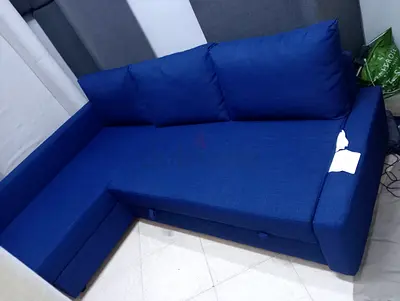 Sleek Blue Sofa with Chaise Lounge