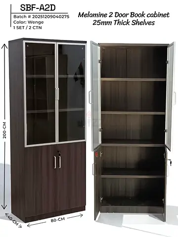 Modern 2 Door Book Cabinet with Thick Shelves