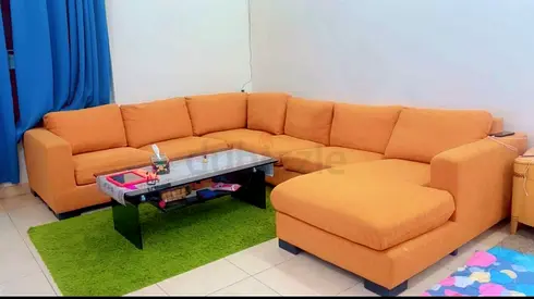 Comfortable Orange L-Shaped Sofa Set