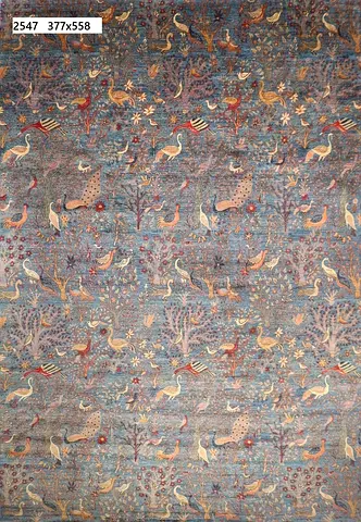 3.77 x 5.58 m | Beautifully majlis birds afghan hand knotted carpet Detailed Multicolored Area Rug