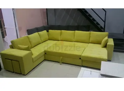 Stylish Yellow L-Shaped Sofa with Storage hand made