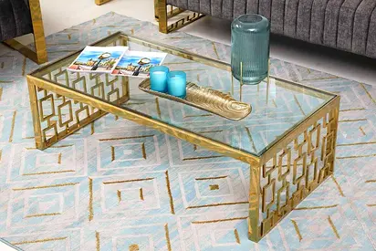 Elegant Coffee Table with Glass Top and Gold Accent
