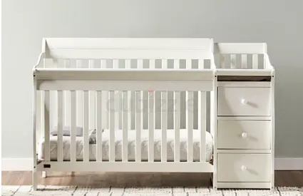 Giggles Jessica 3-in-1 White Wooden Convertible Crib+Mattress with Storage