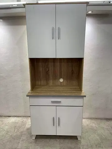 Modern White Cabinet with Wooden Accent