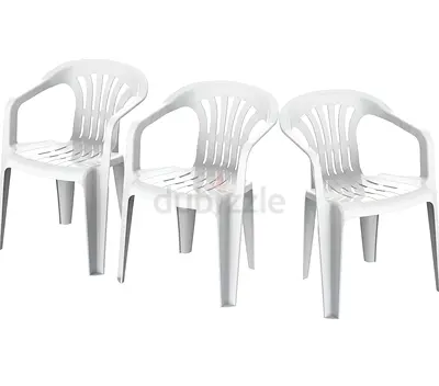 Set of 3 White Plastic Chairs for Indoor/Outdoor Use