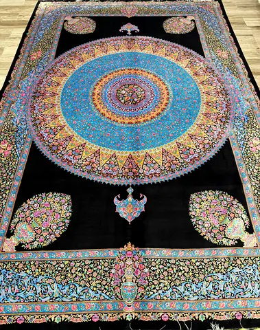 Exquisite Black and Blue Persian Rug