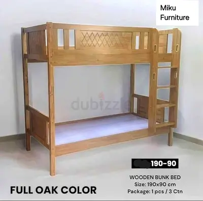 Sturdy Wooden Bunk Bed - Full Oak Color