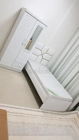Modern White Bed Set with Wardrobe and Mattress