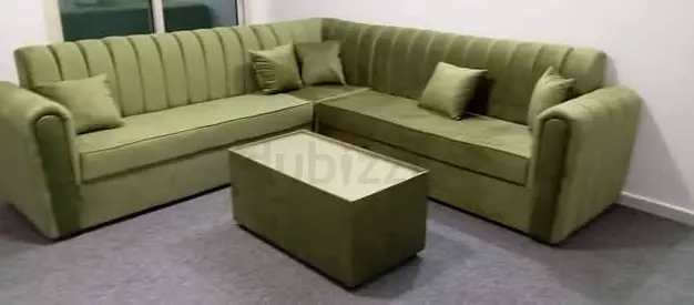 Stylish Olive Green Corner Sofa Set with Coffee Table
