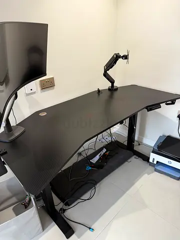 Modern Black Desk with Adjustable Monitor Arm