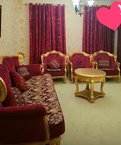 Elegant Gold and Burgundy Living sofa set