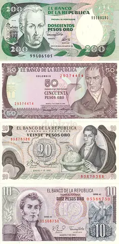 COLOMBIA BANKNOTE SET 1980-1982