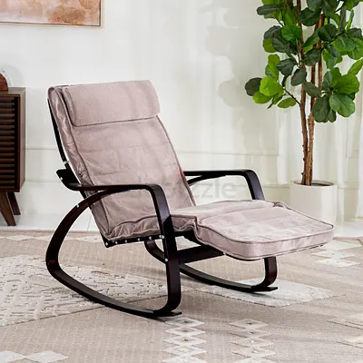 Comfortable Rocking Chair for Relaxation Kangbo Rocking Chair with Leg Rest -Brown/Walnut