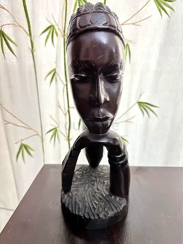 Global Village African Pavilion Lady Statue Antique Handmade Wood Home Décor