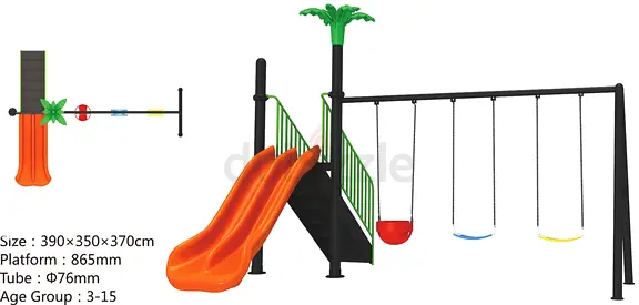Double swing Slide Fun Outdoor Playground Set for  Kids