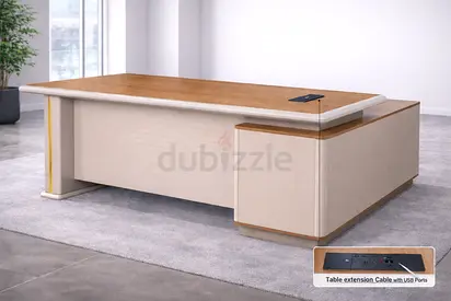 Modern L Shaped Office Desk with Drawers  Cabinet - Office Table with USB Port For Office Use