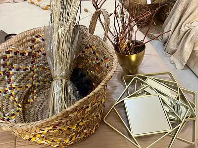 Beautiful Handmade Woven Decorative Basket with Accents