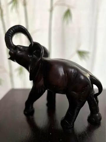 Global Village African Elephant Statue Antique Handmade Wood Home Décor