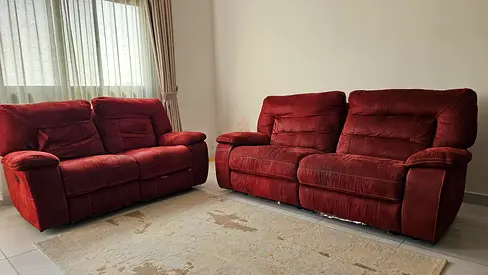 Clearance offer!!! Comfy Burgundy Reclining Sofa - Good Condition! 5 seater 3+2