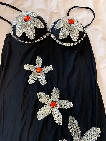 Belly dancer Black Dress with Sequin Floral Design