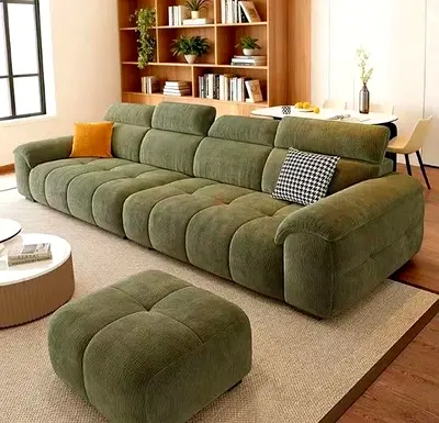 Modern Olive Green Sofa with Ottoman