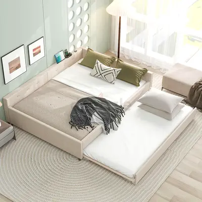 King size luxury fabric bed with trundle