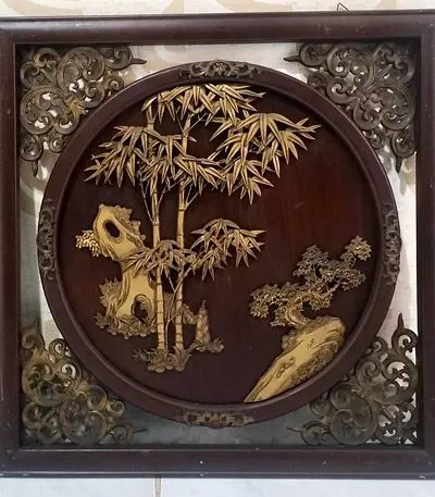 Elegant Handcrafted Wall Décor – Wood  Metal Engraved Art (58 × 58 cm)