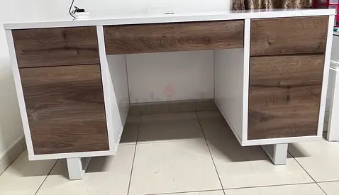 Modern White and Wood Study Desk with Storage