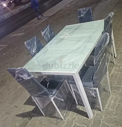Modern Glass Dining Table with Six Chairs