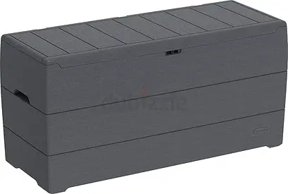 Cosmoplast Plastic Cedargrain Deck Storage Box 270 Liters For Indoors And Outdoors, Dark Grey