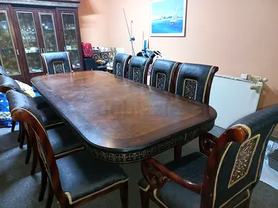 Elegant Wooden Dining Table Set with 10 Chairs